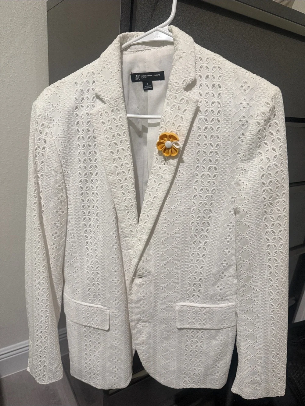INC International Concepts White Eyelet Single-Breasted Blazer